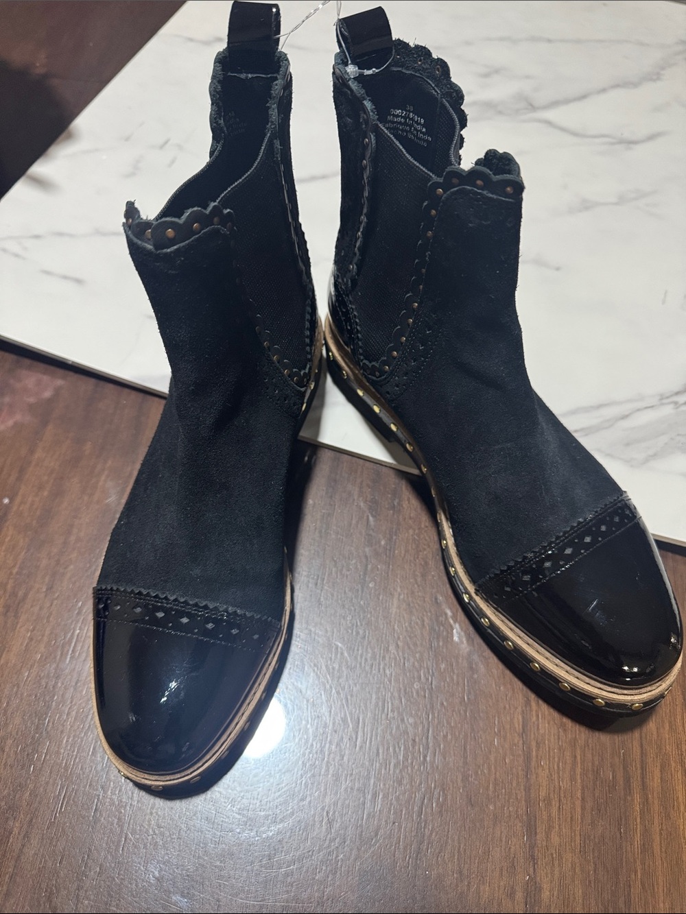 Free People Black Suede & Patent Toe Ankle Boots - Picture 6 of 6